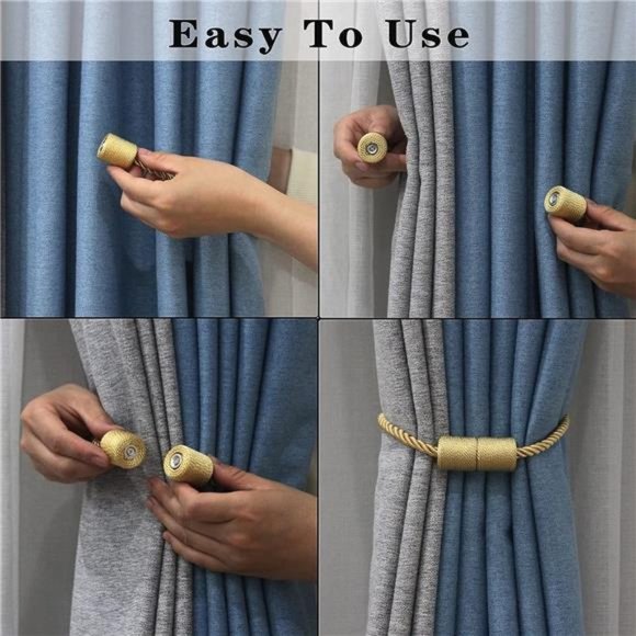4 Pack Gold Strong Magnetic Curtain Tiebacks Outdoor Elegant Decorative TieBacks - Picture 4 of 6